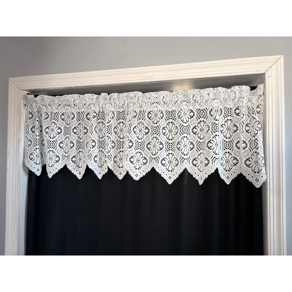 White Crochet Lace Scalloped Curtain Valance 56